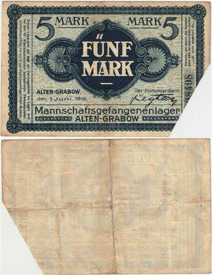 Q4352 Banknote Germany 5 Mark Onesided Altengrabow 1916 - Make Offer