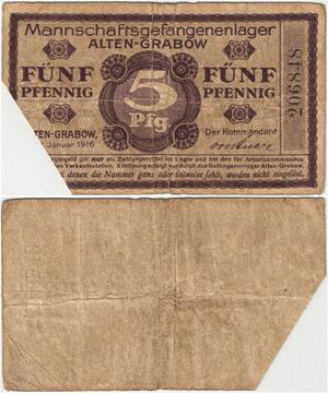 Q4354 Banknote Germany 5 Pfennig  Onesided Altengrabow 1916 - Make Offer