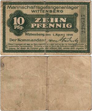 Q4355 Banknote Germany 10 Pfennig  Prisoners war camp money Wittenberg 1916