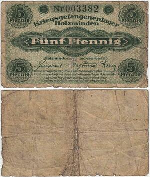 Q4356 Banknote Germany 5 Pfennig Prisoners war camp money Holzminden 1916