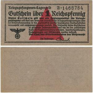 Q4358 Banknote Germany 1 Reichspfennig Kriegsgefangenen camp money 1924-1948