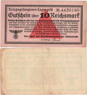 Q4361 Banknote Germany 10 Reichspfennig Kriegsgefangenen camp money 1924-1948