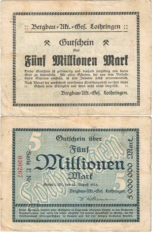 Q4373 Banknote Germany 5 Millionen Mark Lothringen Bochum 1923 - Make Offer