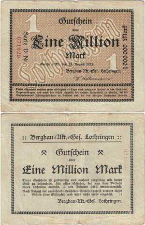 Q4374 Banknote Germany 1 Million Mark Lothringen Bochum 1923 - Make Offer