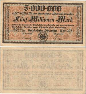 Q4381 Banknote Germany 5 Millionen Mark Onesided Dresden 1923 - Make Offer