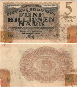 Q4385 Banknote Germany 5 Trillion Mark Train Karlsruhe 1923 - Make Offer