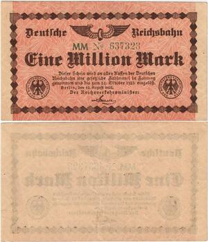 Q4387 Banknote Germany 1 Million Mark Uniface Eagle train Berlin 1923