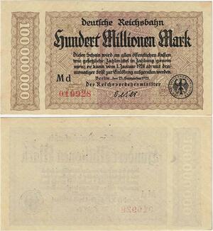 Q4389 Banknote Germany 10 Million Mark Uniface Eagle train Berlin 1923