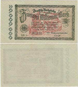 Q4390 Banknote Germany 20 Million Mark Uniface Eagle train Berlin 1923