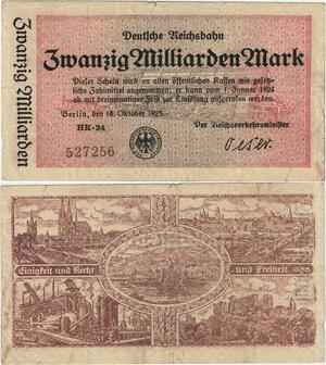 Q4391 Banknote Germany 20 Billion Mark City & factory Berlin 1923