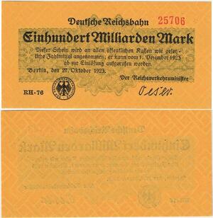 Q4392 Banknote Germany 100 Milliards Mark Uniface, eagle Berlin 1923