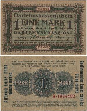 Q4393 Banknote Germany 1 Mark Lithuania Kowno  1918 - Make Offer