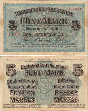 Q4396 Banknote Germany 5 Mark Lithuania Kowno 1918 - Make Offer