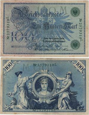 Q4405 Banknote Germany Berlin 100 Mark 3 women, national emblem 1908 - Offer