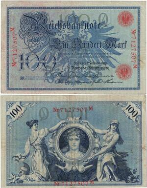 Q4406 Banknote Germany Berlin 100 Mark 3 women, national emblem 1908 - Offer