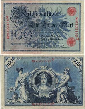 Q4408 Banknote Germany Berlin 100 Mark 3 women, national emblem 1908 - Offer