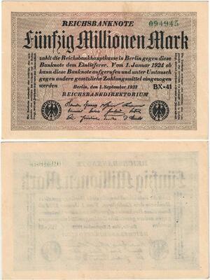 Q4413 Banknote Germany Berlin 50 Millionen Mark Uniface eagles 1923 - Offer