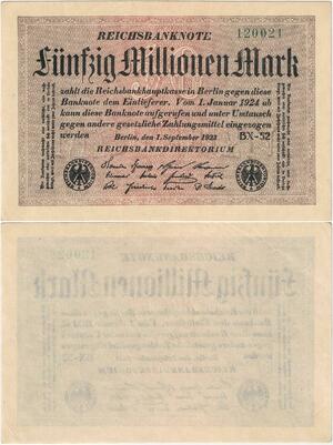 Q4414 Banknote Germany Berlin 50 Millionen Mark Uniface eagles 1923 - M Offer