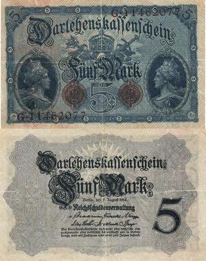 Q4438 Banknote Germany 5 Mark Blue 1914 -> Make Offer