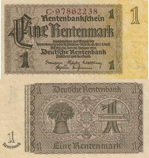 Q4439 Banknote Germany Berlin 1 Mark Rentenmark 1937 AU+ -> Make Offer