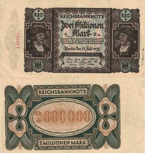 Q4445 Banknote Germany Weimar 2 Millionen Mark Georg Gisze 1923 -> Make offer
