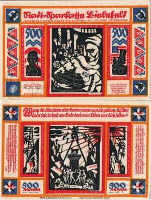 Q4460 Rare Banknote Germany Bielefeld 500 Mark Silk 1923 Soie Notgeld UNC