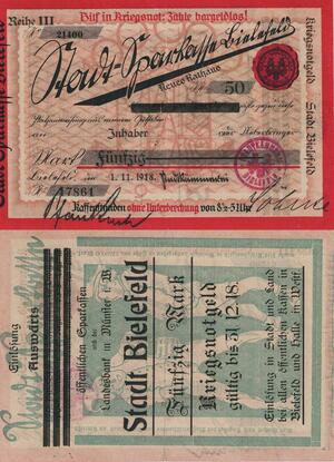 Q4470 Banknote Germany Bielefeld Stadt 50 Mark 1918 AU - Make Offer