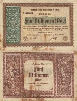 Q4481 Banknote Germany Aachen 5 Millionen Mark Landkreis Notgeld 1923 - M Offer