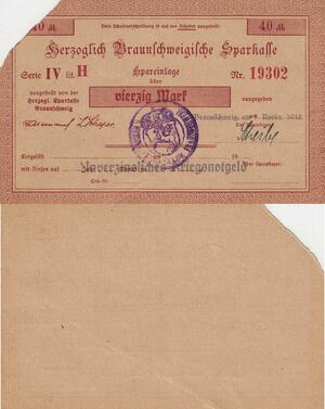 Q4485 Banknote Germany Braunschweig 40 Mark Sparkasse 1918