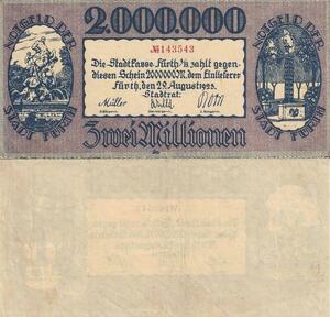 Q4488 Banknote Germany Fürth 2 Millionen Mark Notgeld 1923 - Make Offer