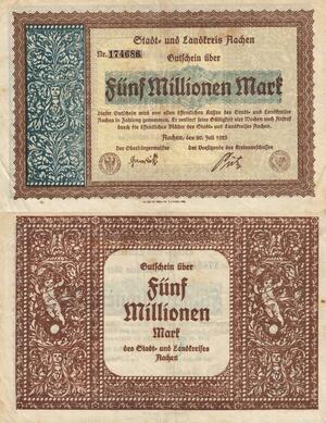 Q4495 Banknote Germany Landkreis Aachen 5 Millionen Mark 1923 Notgeld 
