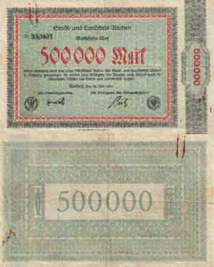Q4496 Banknote Germany Landkreis Aachen 500000 Mark 1923 Notgeld 