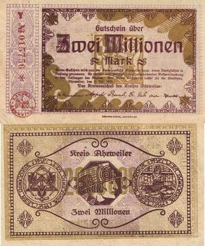 Q4497 Banknote Germany Kreis Ahrweiler 2 Millionen Mark 1923 Notgeld - M Offer