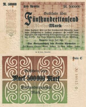 Q4498 Banknote Germany Kreis Ahrweiler 500000 Mark 1923 Notgeld - Make Offer