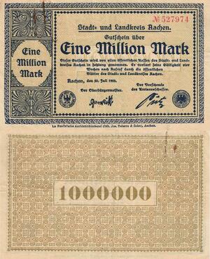 Q4501 Banknote Germany Landkreis Aachen 1 Million Mark 1923 Notgeld - Make Offer
