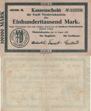 Q4510 Banknote Germany Niederlahnstein 100000 Mark 1923 Notgeld - Make Offer