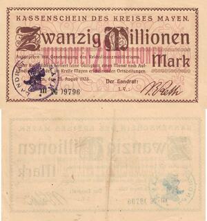 Q4523 Banknote Germany Kreises Mayen 20 Millionen Mark 1923 AU - Make Offer