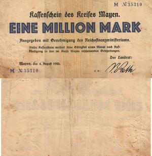 Q4524 Banknote Germany Kreises Mayen 1 Million Mark 1923 - Make Offer