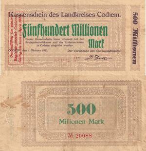 Q4529 Banknote Germany Cochem 500 Millionen Mark Landkreises 1923 - Make Offer