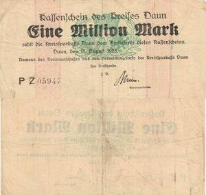 Q4545 Banknote Germany Daun Trier Kassenschein 1 Million Mark 1923 - Make Offer