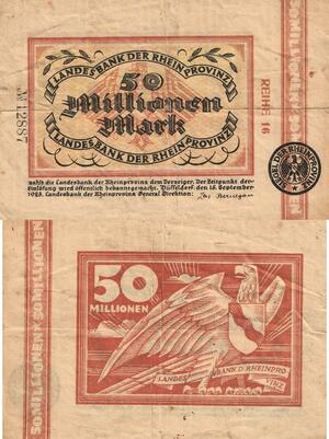 Q4546 Banknote Germany Düsseldorf 50 Millionen Mark Landes Bank 1923 - Offer