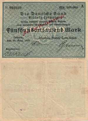 Q4547 Banknote Germany Leipzig 500000 Mark Die Deutsche Bank 1923 - Make Offer