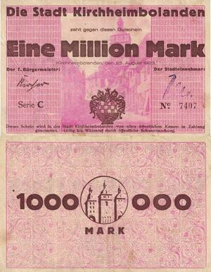 Q4551 Banknote Germany Kirchheimbolanden Stadt 1 Million Mark 1923 Notgeld 