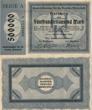 Q4554 Banknote Germany Idar Provinz Birkenfeld 500000 Mark 1923 Notgeld - Offer