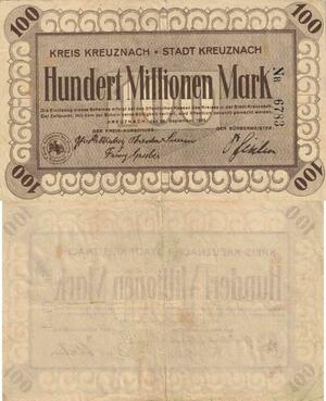 Q4563 Banknote Germany Kreuznach Stadt 100 Millionen Mark 1923 - Make offer