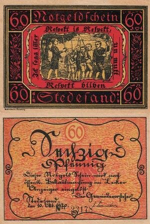 Q4567 Banknote Germany Stedesand 60 Pfennig 1920 Notgeld UNC - Make Offer