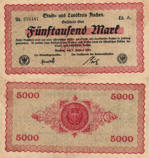 Q4568 Banknote Germany Aachen Landkreis 5000 Mark 1923 Notgeld - Make Offer