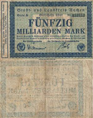 Q4569 Banknote Germany Aachen 50 Milliarden Mark 1923 Notgeld - Make Offer