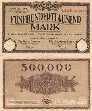 Q4570 Banknote Germany Dresden 500000 Mark 1923 Notgeld - Make Offer