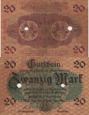 Q4573 Banknote Germany Zwickau 20 Mark 1918 Notgeld - Make Offer